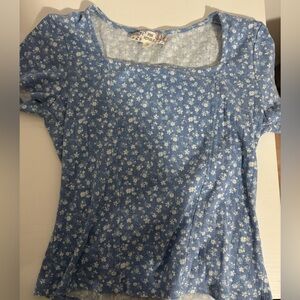 Blue Floral Short Sleeve Top
